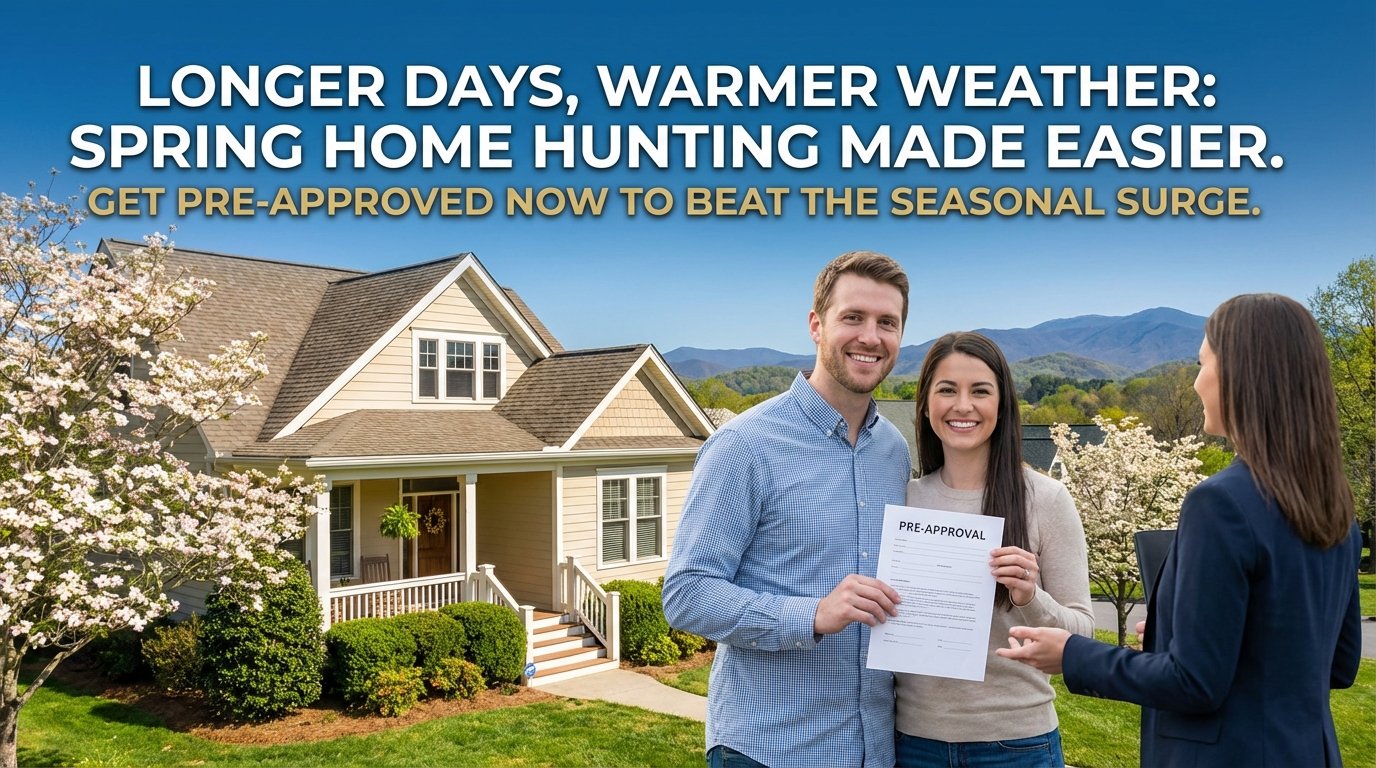Happy homebuyers with pre-approval letter touring a home in spring.