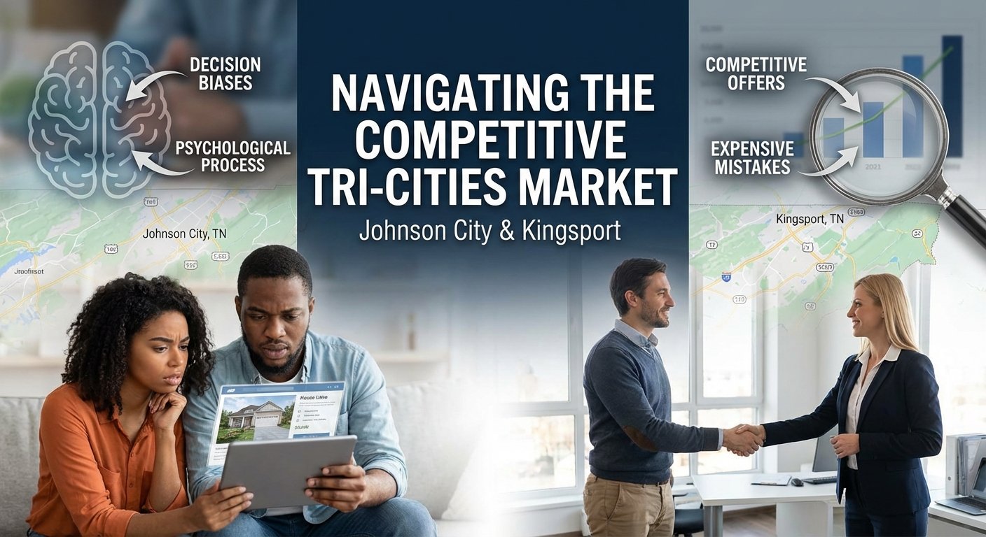 Infographic explaining the psychology of competitive home offers in Johnson City and Kingsport, showing strategies to stand out and win bids in a competitive market